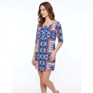 Haute Hanger Blue Shift Short Geometric Dress Women Size XS